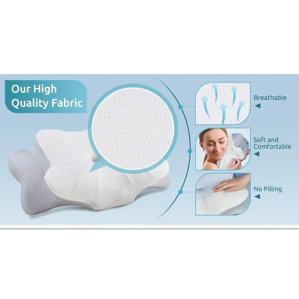 Cervical Memory Foam Neck Pillow 14 x 24 in Square Breathable White/Gray